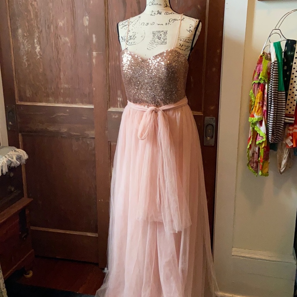 Christina Wu blush rose gold dress size 10